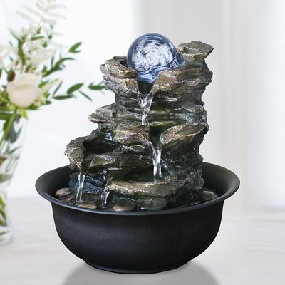 Montagne de roche d'intérieur avec la fontaine d'eau de salon de décoration d'intérieurs de maison de Polyresin de boule en verre avec la LED fournisseur