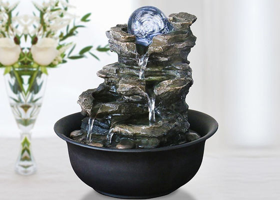 Montagne de roche d'intérieur avec la fontaine d'eau de salon de décoration d'intérieurs de maison de Polyresin de boule en verre avec la LED fournisseur